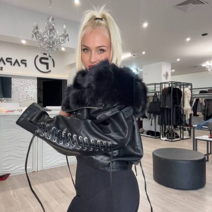 PFP NATALY LUXUSNÁ KOŽENKOVÁ BUNDA S PRAVOU KOŽUŠINOU BLACK