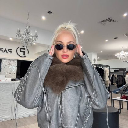 PFP NATALY LUXUSNÁ KOŽENKOVÁ BUNDA S PRAVOU KOŽUŠINOU GREY